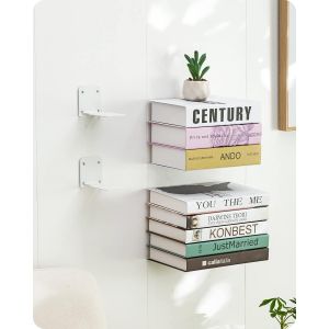 CAUC-Etagere Livre murales, Lot de 4 &eacute;tag&egrave;res dissimul&eacute;es mont&eacute;es sur per&ccedil;age, organiseurs de Livres en m&eacute;tal Robuste pour Chambre &agrave; Coucher (Blanc) - Neuf