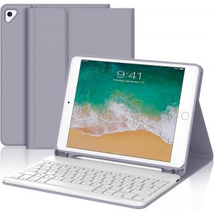 Coque Clavier Pour Ipad 6/5 Eme Generation/Pro 9.7/Air 2/Air 1 9.7"" , Étui Keyboard 7 Couleurs Rétroéclairées Azerty Layout Sans Fil Bluetooth Amovible Avec Porte Crayon Pour Ipad 9.7 2018, Violet - Neuf