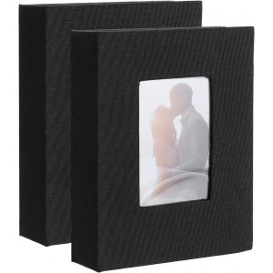 MAA-Lot de 2 albums photo de 10 x 15 cm avec couverture en lin pour 100 pochettes pouvant contenir 100 photos pour mariage, famille, anniversaire, fiançailles, voyage (noir) - Neuf