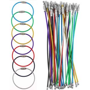 Kal-35 Pièces Porte-Clés En Fil Couleur En Acier Inoxydable Porte-Clés En Câble Boucle Anneaux Avec Joints En Acier Inoxydable Anneaux De Câble De Clé De Étiquette De Bagage Suspendue - Neuf