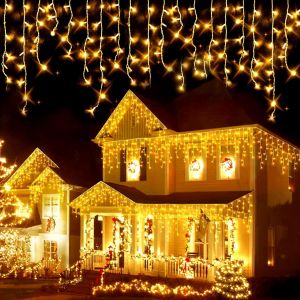 TIANYI-Guirlande Lumineuse Exterieur, 8 M 288 LEDs Lumineuse éTanches GlaçOns Avec 8 Modes Alimenta Secteur, Rideaux de Noël pour Décoration de Jardin, Fête, Noël, Mariage - Neuf