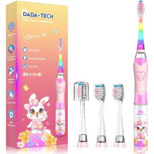 Tianyi-Brosse &Agrave; Dents &Eacute;lectrique Enfant 3-6-8-12 Ans, Brosse &Agrave; Dent Electrique Enfant Sonique Avec Minuteur, Lumi&egrave;res Led Arc-En-Ciel Et 4 T&ecirc;tes &Agrave; Poils Doux Pour Kids Filles Et Gar&ccedil;ons (Lapin Rose) - Neuf