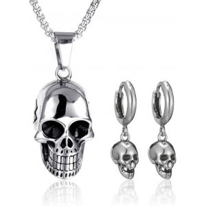 Kal-1 Paire De Boucles D'oreilles Tête De Mort Et 1 Collier Tête De Mort, Bijoux Gothiques, Bijoux Personnalisés Mode, Bijoux Créatifs - Neuf