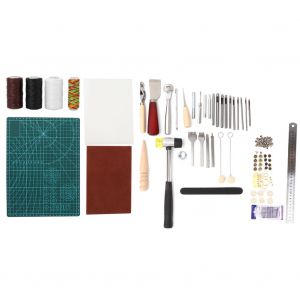 Outils d'entree de gamme populaires Ensemble cousu a la main Ciseau a dents industriel Ensemble en cuir de 61 pieces - Neuf