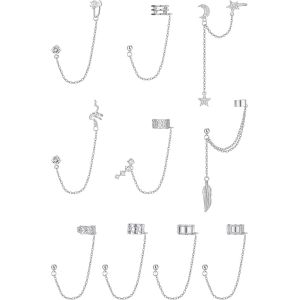 10pcs Boucles D'oreilles Chaîne Femme Argent Boucles D'oreilles Manchette Chaîne Serpent Plume Oreille Manchette Cartilage Boucles D'oreilles Manchette Boucles D'oreilles Pour Femmes.[X1202] - Neuf
