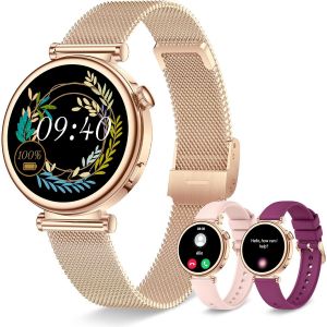 Montre Connectée Femme avec Appel Bluetooth, Smartwatch Ronde 1,27"" 41mm pour Petit Poignet, 3 Bracelet, 100 Modes Sport Suivi Sommeil Fréquence Cardiaque Podomètre, Compatible Android iOS (Or Rose) - Neuf