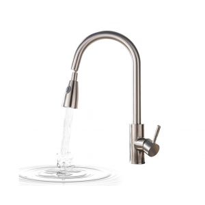 Robinet de cuisine extractible avec deux modes de jet et finition nickel bross&eacute; - Neuf