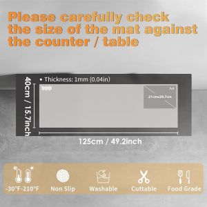 Extra Long Tapis Silicone Cuisine Pour Protege Plan De Travail De Cuisine, 125 &times; 40 Cm Tapis De Protection, Antiadh&eacute;sif, R&eacute;sistant &Agrave; La Chaleur Antid&eacute;rapant Tapis De Table Silicone, Gris - Neuf