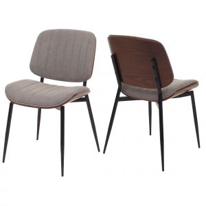 Lot de 2 chaises de salle &agrave; manger HWC-O44, chaise de cuisine, tissu en bois courb&eacute; (370g/m&sup2;) &Ouml;ko-Tex MVGaspect noyer, gris clair - Neuf