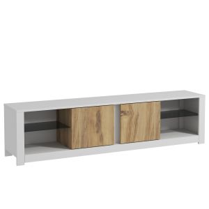 Meuble TV en bois "Aydos" 180 x 35 x 45 cm - Blanc - Neuf