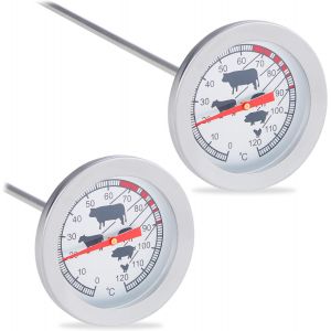 KAL-Thermomètre À Viande Pour Le Four Analogique, Lot De 2, Thermomètre À Sonde En Inox 20 Cm, Argenté - Neuf