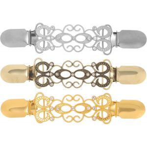Kjdal-Lot De 3 Clips Créatifs En Alliage Et Diamant Pour Femme,Veste En Tricot Avec Boucle De Serrage Col Clip (Or,Vieilli Et Bronze Antique) - Neuf