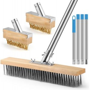 ASFASFq-Ensemble de Brosse Metallique Robuste avec Manche Télescopique de 160cm, Brosse pour Sol de 35cm et 2 Brosses pour Joints, Balai Brosse Sol Métallique pour Extérieur Patio, Terrasse et Jardin - Neuf