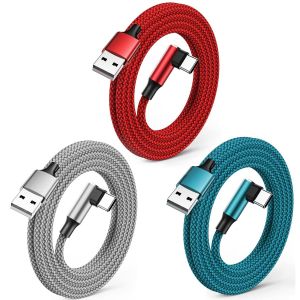C&acirc;ble Usb C Charge Rapide 3Pack 1M+1.8M+3M Cable Usb C Type C Charge Rapide Nylon Tress&eacute; C&acirc;ble Durable &Agrave; Angle Droit Chargeur Pour Samsung Galaxy S21/S20/S10/S9/S8, Huawei P30/P20[CAB9160090] - Neuf