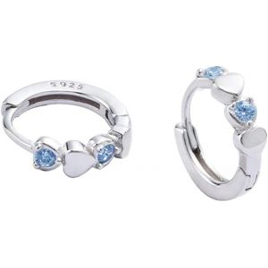 Kal-Petites Boucles D'oreilles Cr&eacute;oles En Argent Sterling S925 Avec Double Coeur En Oxyde De Zirconium Pour Femme Et Adolescente - Hypoallerg&eacute;niques - Pour Oreilles Sensibles - Bleu Ciel - Neuf