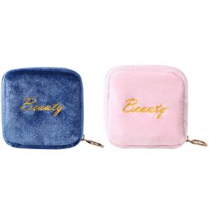 Ensemble de mini trousses de toilette en velours - Rose et bleu - Neuf