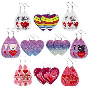 Léger Forme De Coeur Print Teardrop Dangle Boucles D'oreilles Cadeau De Saint-Valentin - Neuf
