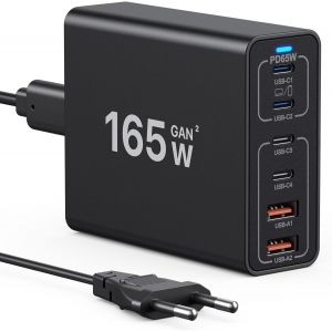 Gan 165w Usb C Charger, Gan 6 Ports Usb C Desktop Charger Travel Wall Charger Adapter Compatible With Macbook Pro/Air/Iphone 12/13/14/15/16 Series/Samsung Galaxy S24/S23/S22/Laptop - Neuf