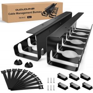 Set de 2 Chemins de Cable,Cable Management Bureau,Rangement Cable Bureau,Goulotte Passe Cable Bureau,Cache Cable Bureau,Organisateur de Cable,Cable Management Under Desk-Noir - Neuf