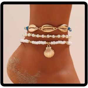 Layered Shell Cheville Or Tressé Cordon Bleu Bracelet Cheville Perles Chaîne Pied Femmes Et Filles Bijoux - Neuf