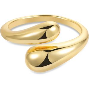 Kahfl-Bague Femme Or/Argent,Bagues Goutte D'eau Chunky,Hypoallergéniques,Acier,Bague Empilables 14k Or Plaqué,Bague Pouce,Épais Bague Ajustable Pour Femme Fille Homme - Neuf