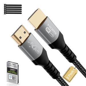 8K c&acirc;bles HDMI 2.1 de 2 M&egrave;tre(Lot de 2 )- Certifi&eacute; Ultra HD 48 Gbps - Haute vitesse-4K@120 Hz/8 K@60 Hz-eARC-HDCP 2.2&2.3 - UHD HDR 10+ - Compatible avec les jeux 8K, TV, lecteur Blu-ray,projecteur - Neuf