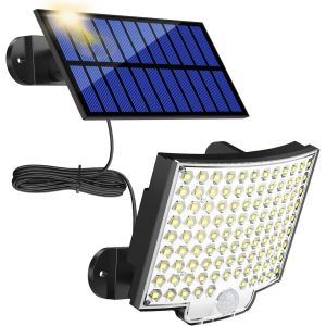 Lampes Solaires D'ext&eacute;rieur 106 Led Avec D&eacute;tecteur De Mouvement, &Eacute;tanch&eacute;it&eacute; Ip65, Angle D'&eacute;clairage 120 &deg;, Applique Murale Solaire Pour Jardin Avec C&acirc;ble De 5 M - Neuf