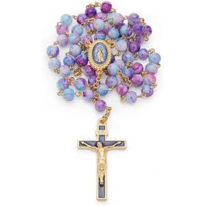 Chapelet Catholique Rose Et Bleu B&eacute;nit Pendant L'angelus Du Pape Parfait Pour Femmes Et Hommes En Verre Panach&eacute; Sur Cha&icirc;ne Laiton Plaqu&eacute; Or - Neuf