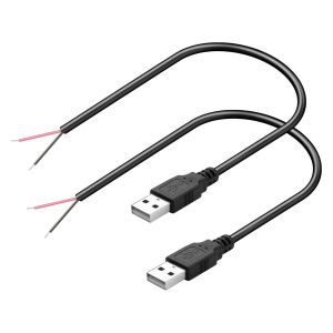 JGD-C&acirc;ble de queue USB court de 30cm, 22awg 5V / 3a USB a m&acirc;le vers c&acirc;ble de donn&eacute;es d'extension de c&acirc;ble nu &agrave; 2 broches&iquest;2-pack&iquest; (Male) - Neuf