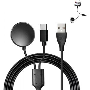 KALANKA-Chargeur 2 en 1 Montre Samsung, C&acirc;ble USB Remplcmet Compatible avec Samsung Galaxy Watch7/6/5/4/4classic/3/Active2/1, 120cm C&acirc;ble de Charge Rapide USB C pour Galaxy S25 Ultra/S24/S23/S22/S21 - Neuf