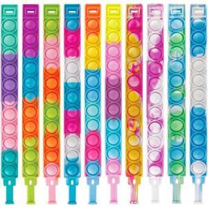 KAL-10Pcs Bracelet Pop It, Bracelets Anti Stress Enfants, Multicolore Pack Bracelet, Bracelets Anti Stress Enfants Pop It Fidget Toys,Pop Style Bracelet Réglables En Silicone,Bubble Jouets Sensoriels - Neuf