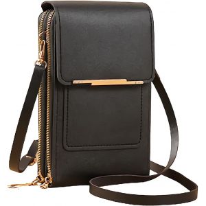 TZF-Sacoche en cuir antivol - Petit sac &agrave; bandouli&egrave;re l&eacute;ger en similicuir pour t&eacute;l&eacute;phone portable, pour femmes, avec fen&ecirc;tre pour &eacute;cran tactile - Neuf