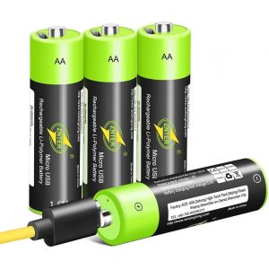 AA Piles 1,5 V/1250 mAh - 4 Paquet, 4 en 1 Batterie au Lithium Rechargeable USB, Charge Rapide 1,5 h, Pas Besoin de Chargeur de Piles Suppl&eacute;mentaires, 3000 Cycles de Recharge Recyclable - Neuf