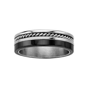 Bague Acier C&eacute;ramique Noire Fil Torsad&eacute; - Neuf