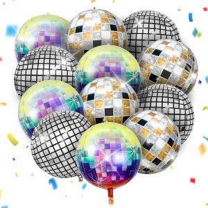 MEVRONISSHOP-12 Pcs 22 Pouces Ballons Disco 4D, Ballon Boule a Facette, Ballon Helium Anniversaire, Ballons Disco Anniversaire Adapt&eacute;s aux D&eacute;corations de F&ecirc;tes sur le Th&egrave;me du Disco - Neuf