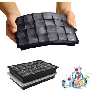 Kal-Bacs À Glaçons, 2 Pièces 24 Compartiments Bac À Glaçons En Silicone, Moule À Glaçons, Pack Bac À Glaçons En Silicone, Bac A Glacons Avec Couvercle Bebe Pour Cocktails, Whisky (Noir) - Neuf