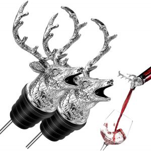 Checarzhn--No1-Lot De 2 Becs Verseurs De Vin En Forme De Tête De Cerf, En Acier Inoxydable, Anti-Fuite, Pour Bouteilles De Vin, Bouteilles D'épices, Améliore Le Goût, Bec Verseur Pour Les Amateurs De - Neuf