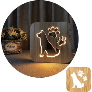 Veilleuse Sculptée En Bois,Lampe De Bureau Pour Chien,Lampe De Table Led Usb Power Cartoon Veilleuse Lampe De Bureau,Maison |Lampe De Décoration De Chambre Ou Cadeaux D'anniversaire (Chien) - Neuf
