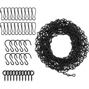 Mevronisshop-500cm Cha&icirc;nes De Suspension R&eacute;glables Avec 10 Crochets, 20 Clips, 10 Crochet &Agrave; Oeil &Agrave; Vis, Cha&icirc;ne En Acier Noir Pour Suspendre Mangeoires &Agrave; Oiseaux, Jardini&egrave;res, Tableaux Noirs, Lanterne - Neuf