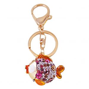 Porte-Cles En Alliage Avec Pendentif En Forme De Poisson Et Strass, Decoration De Voiture, Orange Et Rouge - Neuf