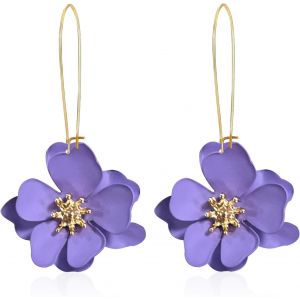 Kal-Boucle D'oreille Fleur Pour Femmes, Boucles D'oreilles Pendentif Fleur De Bohème Pétale Hypoallergénique Mode Bijoux Cadeau - Neuf