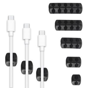 Clips C&acirc;ble Organisateur de Cordon aucun Poin&ccedil;onnage Requis avec le Ruban 3M pour Bureaux et Tables de Chevet pour Fixer des C&acirc;bles de Chargement(Lot de 5 pi&egrave;ces,Noir) - Neuf