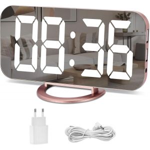 Senior-R&eacute;veil Num&eacute;rique,Miroir R&eacute;veil Grand &Eacute;cran &Agrave; Del De 6,5 Po Avec Mode De Variation De La Luminosit&eacute;,Luminosit&eacute; R&eacute;glable,2 Ports De Charge Usb,Gros Bouton Snooze Pour Chambre &Agrave; Coucher [L349] - Neuf