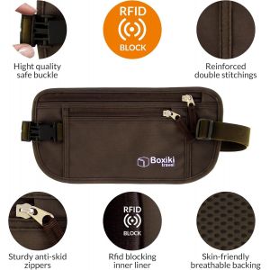 CAUC-Ceinture d'argent dissimulée pour hommes et femmes - Sac de taille RFID bloquant pour passeport, portefeuille et téléphone - Sécurisé et fiable pour les voyages - Neuf