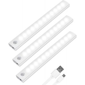 Lumi&egrave;re De Placard,3pcs Lampe Placard,Lampes 12 Led,Sans Fil,Rechargeable Par Usb,Aimant&eacute;,D&eacute;tecteur De Mouvement,Baladeuse De Secours,Veilleuse Enfant[Classe &Eacute;nerg&eacute;tique A++].[N6] - Neuf