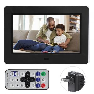 Cadre photo numerique HD 7 pouces 800 x 480 pixels, ecran multilingue, format 16:9 (noir, Etats-Unis (100-240 V)) - Neuf