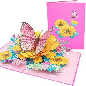 Carte pop-up pour la fête des Mères avec papillon - 3D - Anniversaire de mariage, Saint-Valentin, joyeux anniversaire, remerciement - Pour maman, fille, épouse, grand-mère, belle-mère - Neuf