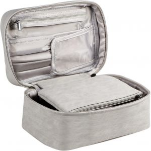 Trousse de toilette/Trousse à maquillage/Organiseur de toilette/Grand sac de rangement de voyage portable avec porte-pinceaux et pochette amovible. Résistante à l'eau (Gris) - Neuf