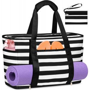 TZF-Grand Sac de Plage XXL pour Femme, Sac Cabas Nylon Imperméable avec Zip et Multipoche Tote Bag Sac a Main Pliable à Grande Capacité pour Plage, Piscine,Voyage (50L) - Neuf