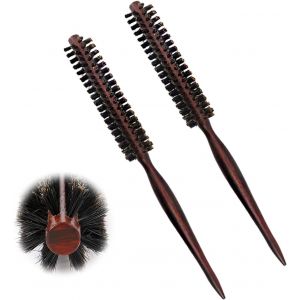 Kal-Lot De 2 Mini Brosses À Barbe Pour Hommes -,7 Cm -Brosse Ronde En Poils De Sanglier -Brosse Ronde Pour Brushing -Brosse À Cheveux Naturelle Pour Femme -Petite Brosse À Cheveux Ronde - Neuf